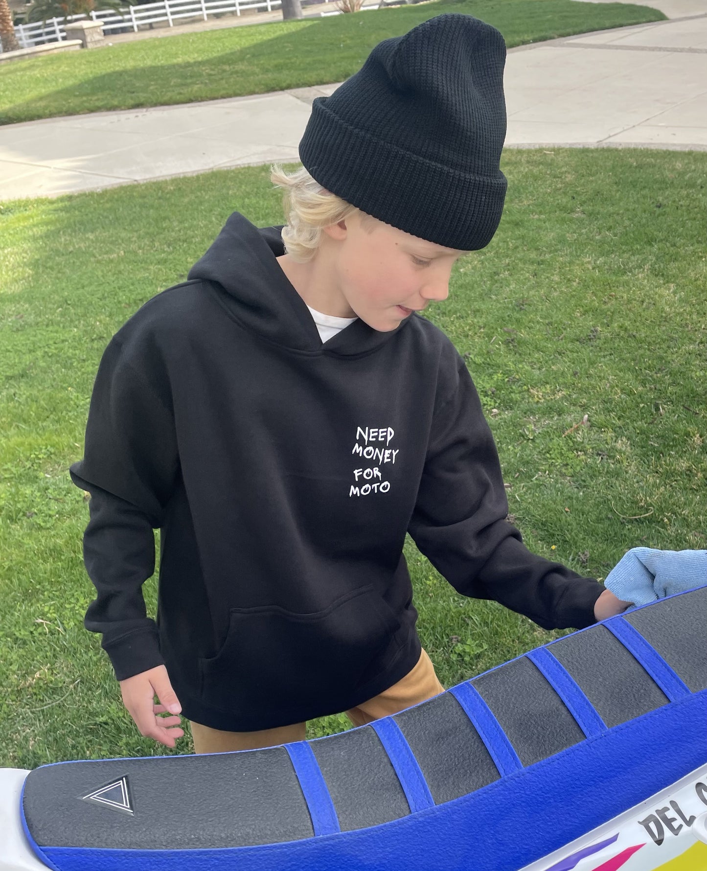 Black Youth Hoodie Sweatshirt Need Money for Motocross - Motocross Themed Apparel for kids and youth sizes S-XL